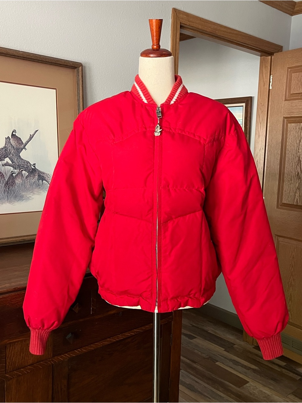 Vtg Comfy USA Western Red Down Puffer Bomber coat jacket